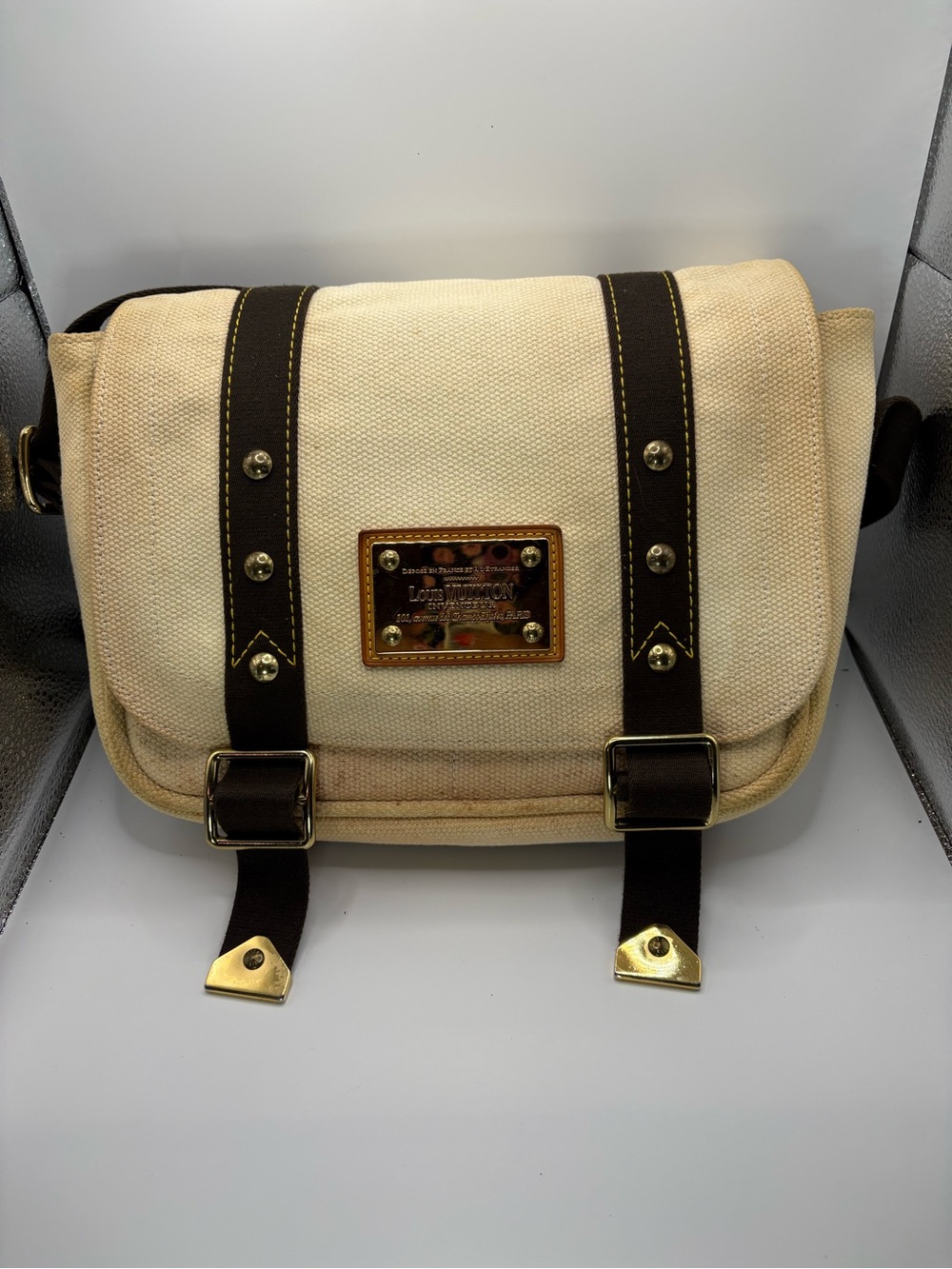 Louis Vuitton Antigua Besace Cream Canvas Messenger Bag with Dark Brown Trim
